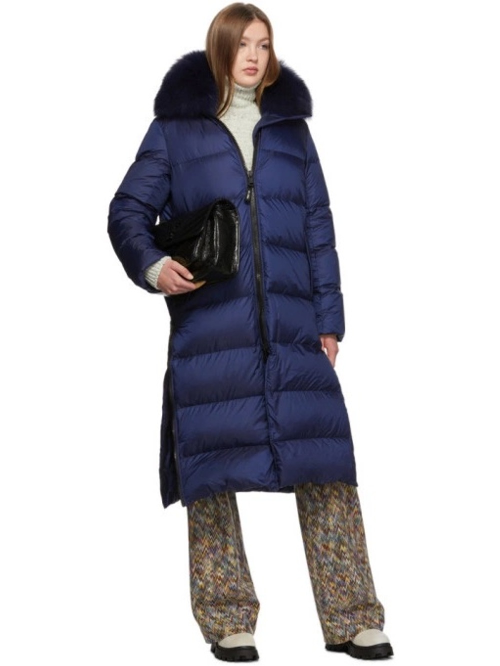 Yves Salomon Army Navy Blue Fox Fur Duck down Feather Puffer Parka Coat 34 s/m